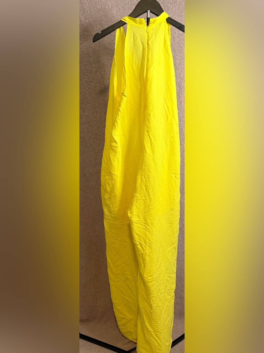 Yellow Wide Leg Jumpsuit Size M Deep V Neck Halter Sleeveless